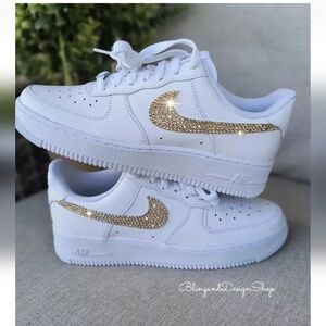 Women's Nike Air Force 1 07 White Sneakers made with Swarovski Crystals